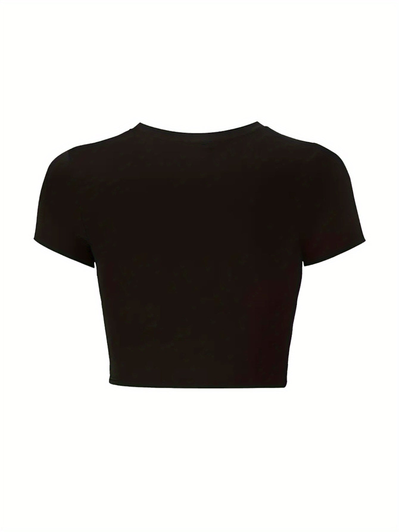 Y2K-Inspired Black Crop Top T-Shirt with Blue Denim Star Pattern & Chain Detail - Slim Fit, Short Sleeve, Round Neck - Perfect for Spring & Summer Casual Wear for Women and
